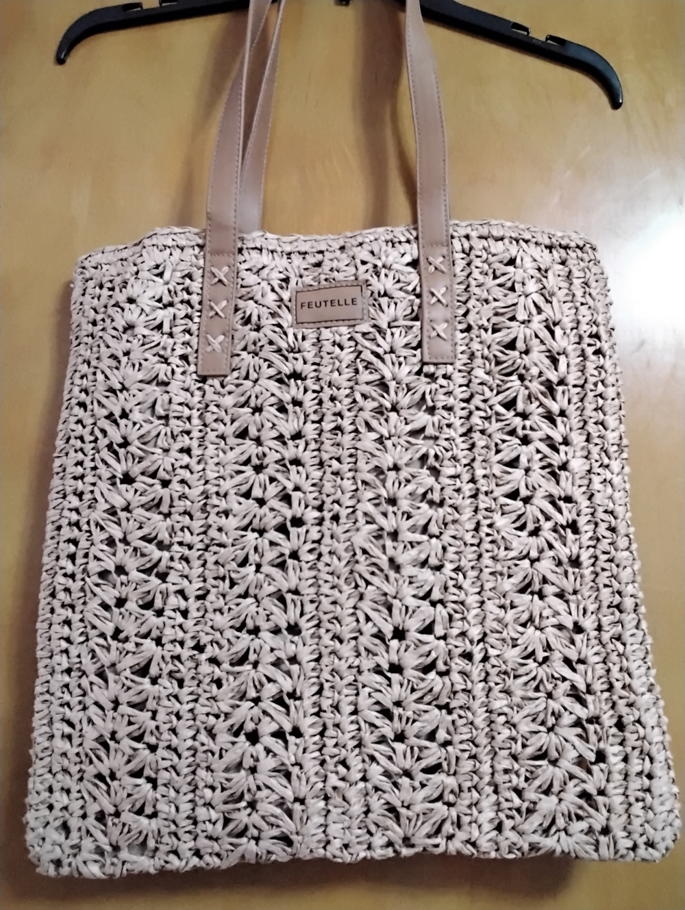Women's Beige Straw Woven Tote Bag